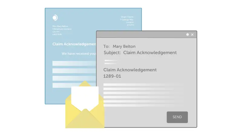 Claim acknowledgement letter and email