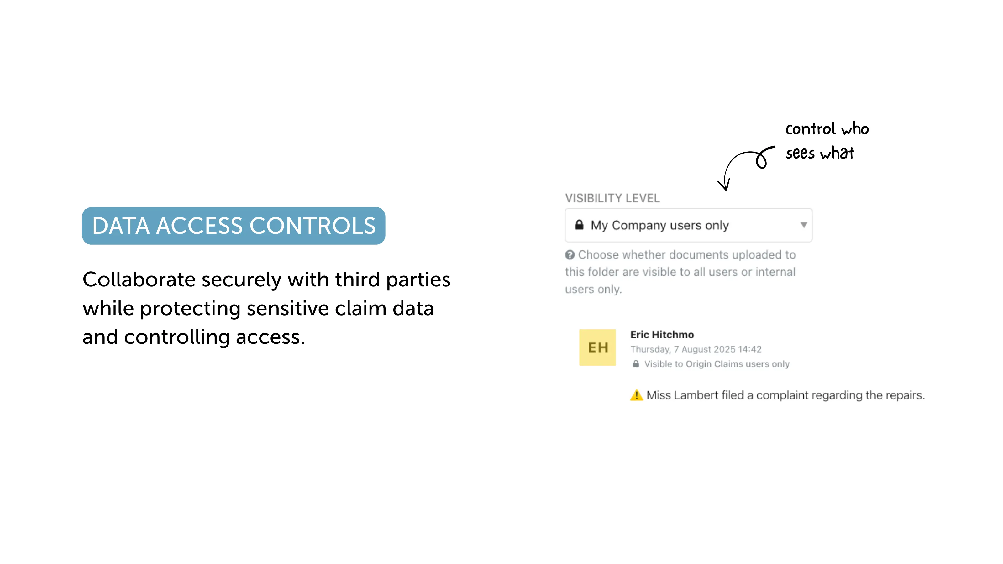 Data access control features for sensitive claim information.