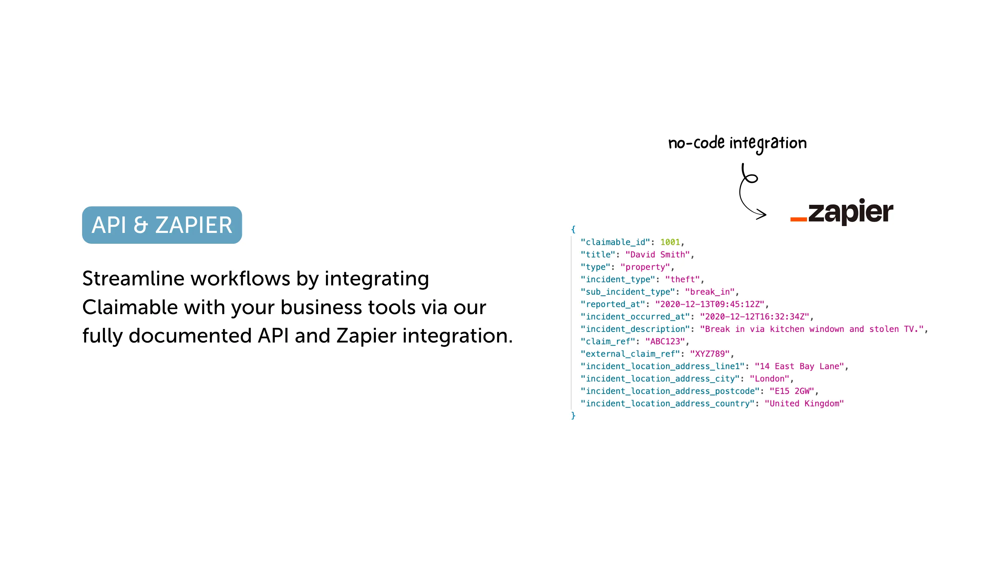 Streamline workflows with Claimable API and Zapier integrations.