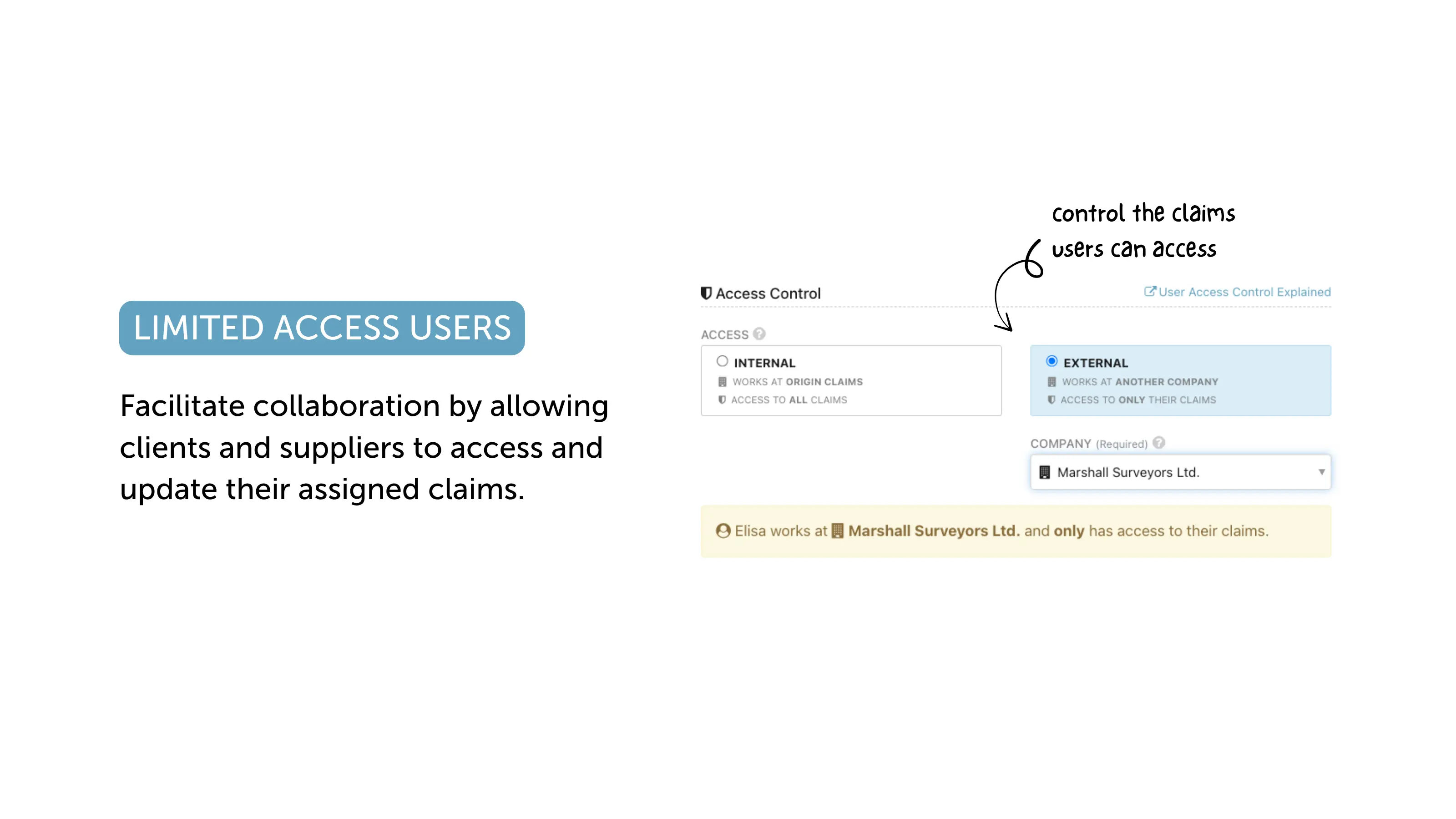 Allow clients and suppliers to access and update their assigned claims.