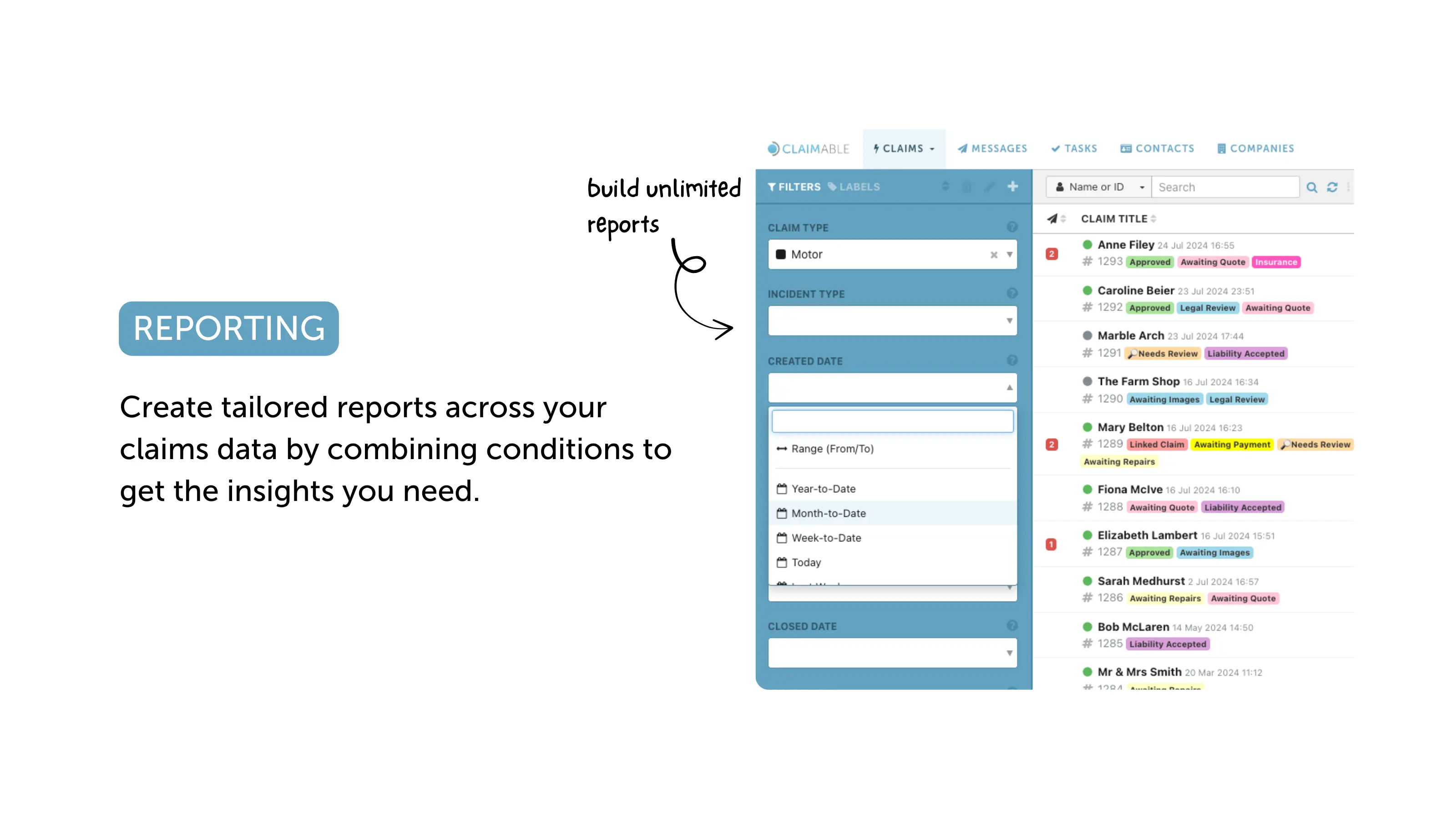Custom report builder combining multiple conditions.