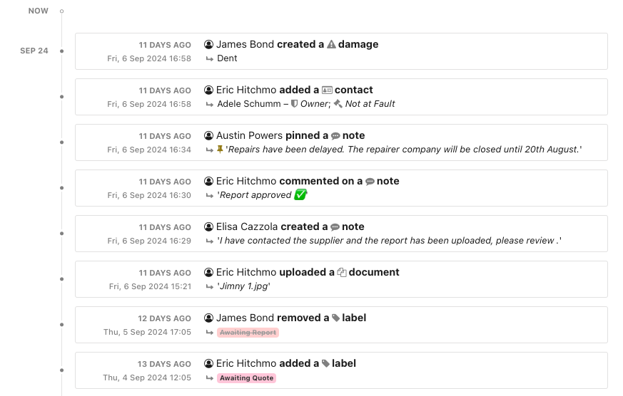 A screenshot of the Claimable's History tab in a claim.
