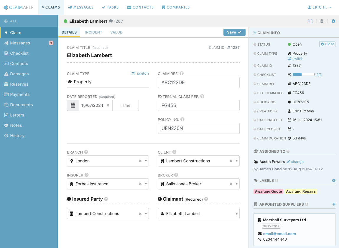 An example of a claim as shown in the Claimable interface.