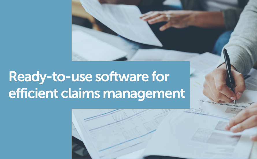 A person writing on some paperwork with the writing Ready-to-use software for efficient claims management. Claimable claims management software.